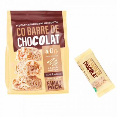 Конфеты мультизлаковые CO BARRE DE CHOCOLAT с белой глазурью, 135 г, УТ-00032332
