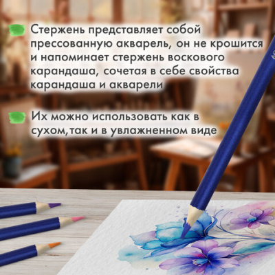 Карандаши художественные цветные акварельные BRAUBERG ART CLASSIC, 24 цвета, грифель 3,3 мм, 181530