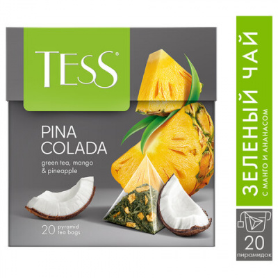 Чай TESS "Pina Colada" зеленый с ароматом тропических фруктов, 20 пирамидок по 1,8 г, 0787-12