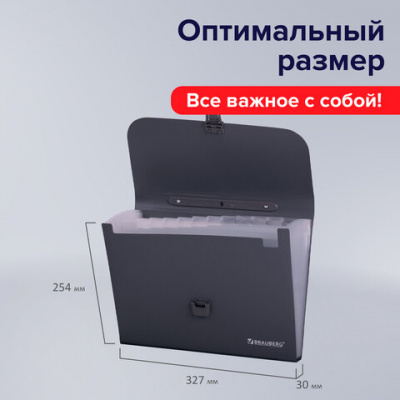 Папка-портфель пластиковая BRAUBERG А4 (327х254х30 мм), 13 отделений, серая, 221438