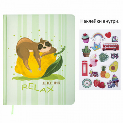 Дневник 1-11 класс 48 л., кожзам (твердая с поролоном), печать, наклейки, BRAUBERG, "Relax", 106190