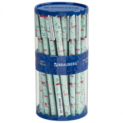 Ручка шариковая BRAUBERG SOFT TOUCH STICK "FLAMINGO", СИНЯЯ, мягкое покрытие, узел 0,7 мм, 143705