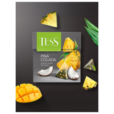 Чай TESS "Pina Colada" зеленый с ароматом тропических фруктов, 20 пирамидок по 1,8 г, 0787-12