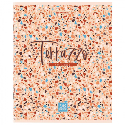 Тетрадь А5 96 л. BRAUBERG скоба, клетка, обложка картон, "Terrazzo" (микс в спайке), 404437