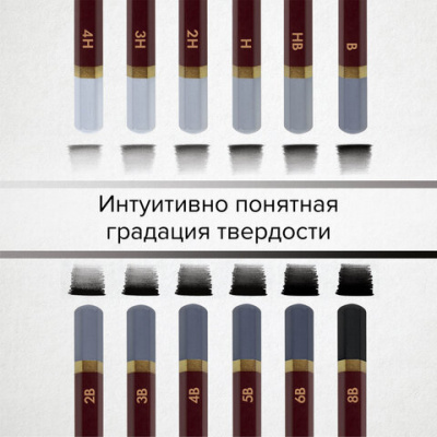 Карандаши чернографитные художественные 4H-8B, НАБОР 12 шт., В ПЕНАЛЕ, BRAUBERG ART "PREMIERE", 181895