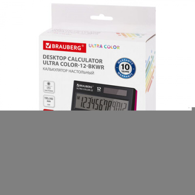 Калькулятор настольный BRAUBERG ULTRA COLOR-12-BKWR (192x143 мм), 12 разрядов, двойное питание, ЧЕРНО-МАЛИНОВЫЙ, 250500