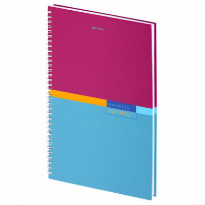 Тетрадь А4, 80 л., BRAUBERG, гребень, клетка, обложка твердая, "Color", 404055