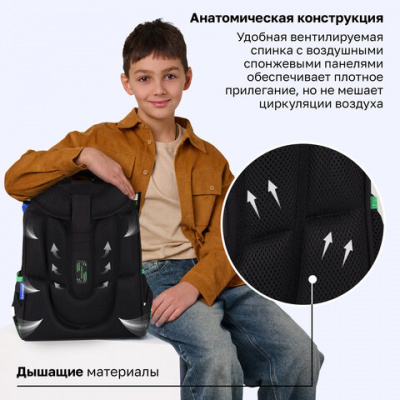 Ранец BRAUBERG PREMIUM, 2 отделения, с брелоком, "Кибер-паук", ЛАМПОЧКИ, 38х29х16 см, 273101