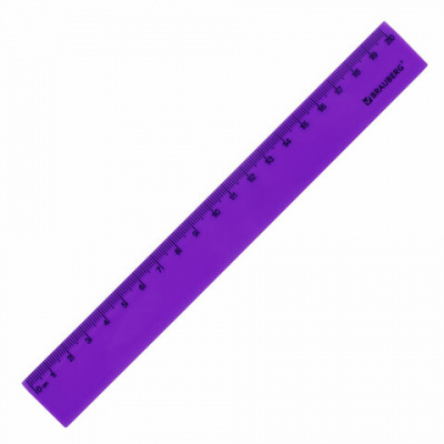 Линейка пластиковая 20 см, BRAUBERG "NEON", ассорти, пакет, 210773