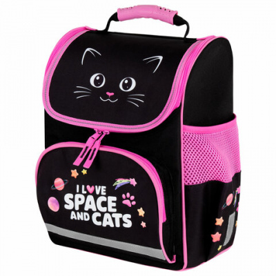 Ранец ПИФАГОР BASIC, 1 отделение, 3 кармана, эргономичная спинка, "Dark kitten", 35х28х18 см, 273134