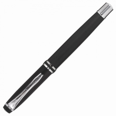 Набор ручек подарочных BRAUBERG Duetto, СИНИЕ, 2 шт.: шариковая, перьевая, черный с хромированными деталями, 143478