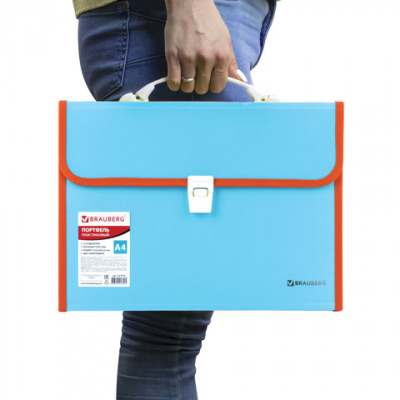 Папка-портфель пластиковая BRAUBERG "JOY", А4 (330х245х35 мм), 13 отделений, с окантовкой, бирюзовая, 227976
