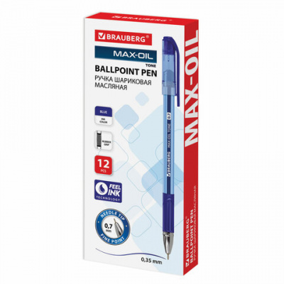 Ручка шариковая масляная с грипом BRAUBERG "Max-Oil Tone", СИНЯЯ, узел 0,7 мм, линия письма 0,35 мм, 142693