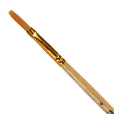 Кисть ПИФАГОР, СИНТЕТИКА, плоская, № 4, деревянная лакированная ручка, 200857