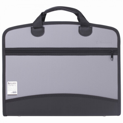 Папка-портфель пластиковая BRAUBERG А4+ (375х305х60 мм), 4 отделения, 2 кармана, серая, 228685