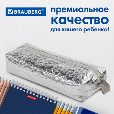 Пенал-косметичка BRAUBERG, "крокодиловая кожа", 20х6х4 см, "Ultra silver", 270851