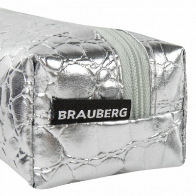 Пенал-косметичка BRAUBERG, "крокодиловая кожа", 20х6х4 см, "Ultra silver", 270851