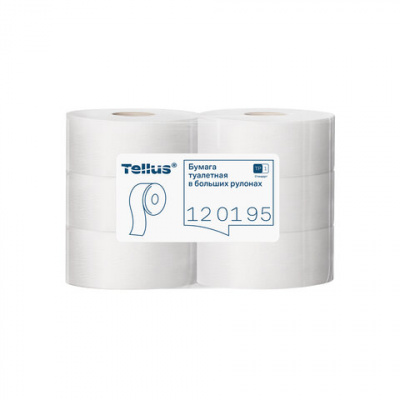 Бумага туалетная 525 м, БОЛЬШОЙ РУЛОН, Tellus/TORK (Система T1) UNIVERSAL, КОМПЛЕКТ 6 рулонов, 1-слойная, 120195