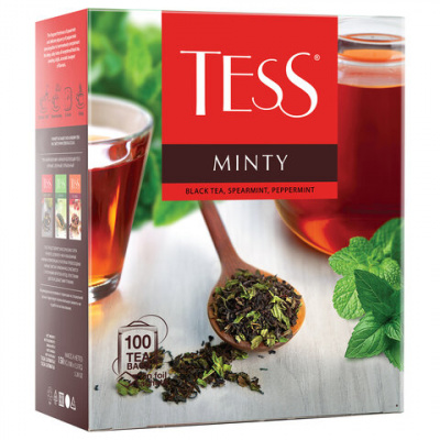 Чай TESS "Minty" черный с мятой, 100 пакетиков в конвертах по 1,5 г, 1663-09