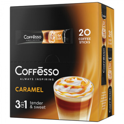 Кофе растворимый порционный COFFESSO "3 в 1 Caramel", пакетик 14 г, 102906