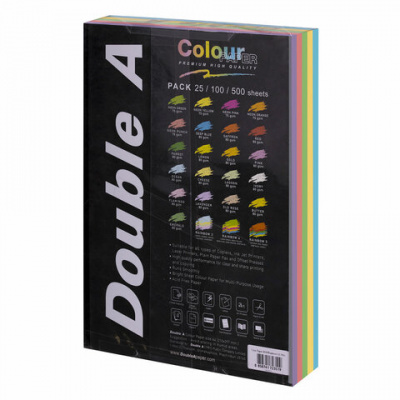 Бумага цветная DOUBLE A, А4, 80 г/м2, 500 л. (5 цветов x 100 листов), микс пастель