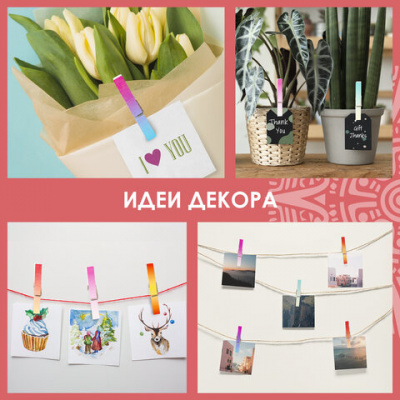 Прищепки декоративные "Яркий градиент", 5 штук, 7,2 см, ассорти, ОСТРОВ СОКРОВИЩ, 662676