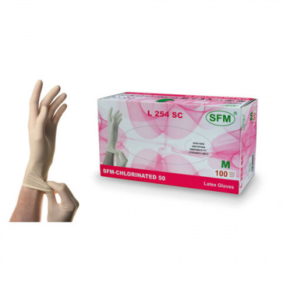 Перчатки латексные смотровые SFM Grip-Surface/ L 254 SC, Германия, 50 пар (100 штук), размер 7-8, М (средний)