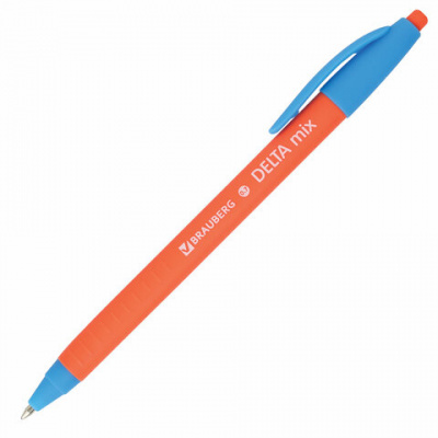 Ручка шариковая масляная автоматическая BRAUBERG "Delta Mix", СИНЯЯ, корпус soft-touch ассорти, узел 0,7 мм, линия письма 0,35 мм, 143340