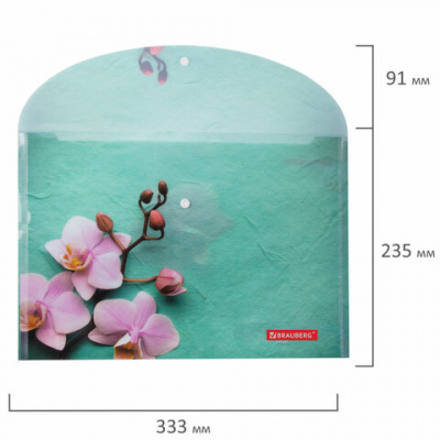 Папка-конверт с кнопкой BRAUBERG "FLOWER", А4, 160 мкм, до 100 листов, цветная печать, 228031