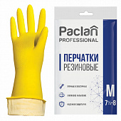 Перчатки МНОГОРАЗОВЫЕ латексные PACLAN "Professional", хлопчатобумажное напыление, размер 7,5-8, M (средний), желтые, 407326