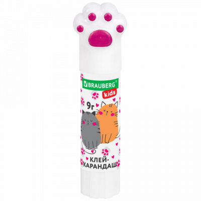 Клей-карандаш "Лапки" Cat Paw, 9 г, фигурный колпачок, 3 шт. на блистере, BRAUBERG KIDS, 271982