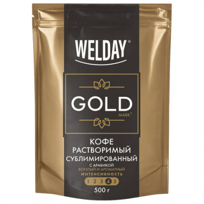 Кофе растворимый WELDAY (ВЭЛДЭЙ) "GOLD" 500 г, БРАЗИЛИЯ, арабика, сублимированный, 622673