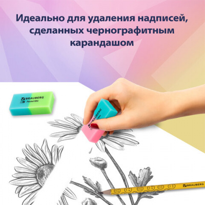 Набор ластиков BRAUBERG "Pastel Mix", 6 шт., цвета ассорти, 44х21х10 мм, экологичный ПВХ, 229597