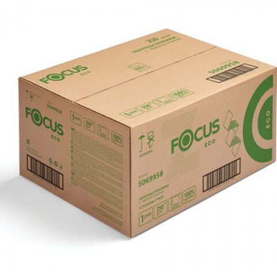 Полотенца бумажные 250 шт. FOCUS (Система H2) Eco, 1-слойные, белые, КОМПЛЕКТ 12 пачек, 24х21,5, Z-сложение, 5083814/5069958