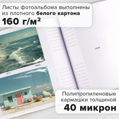 Фотоальбом BRAUBERG на 200 фото 10х15 см, под кожу, бумажные страницы, бокс, бело-золотистый, 391112