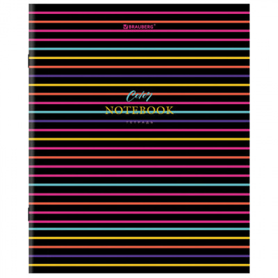 Тетрадь А5, 96 л., BRAUBERG, скоба, клетка, глянцевая ламинация, "Color Stripes", 404430