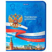 Папка-портфолио школьника, А4, на молнии, 8 вкладышей, обложка твердая, СИМВОЛИКА, BRAUBERG, 115243