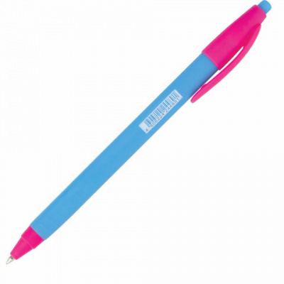 Ручка шариковая масляная автоматическая BRAUBERG "Delta Mix", СИНЯЯ, корпус soft-touch ассорти, узел 0,7 мм, линия письма 0,35 мм, 143340