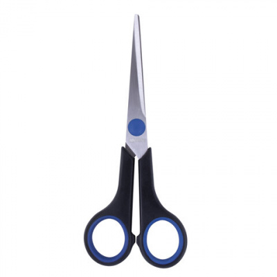 Ножницы BRAUBERG "Soft Grip", 165 мм, черно-синие, резиновые вставки, 3-сторонняя заточка, 230761