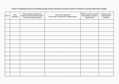 Журнал эксплуатации систем противопожарной защиты