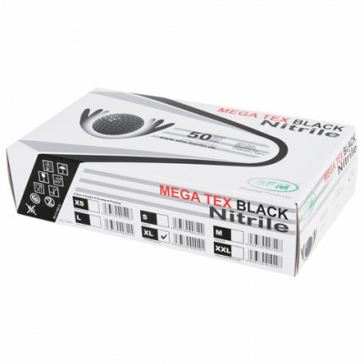 Перчатки нитриловые сверхпрочные с текстурой SFM MEGA TEX BLACK, Германия, 25 пар (50 штук), размер 9-10, XL (очень большой)