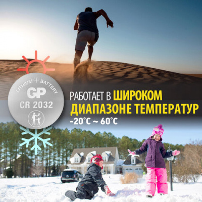 Батарейка литиевая GP Lithium CR2032 "таблетка, дисковая, кнопочная" 1 шт., блистер (отрывной блок), CR2032-7CR5
