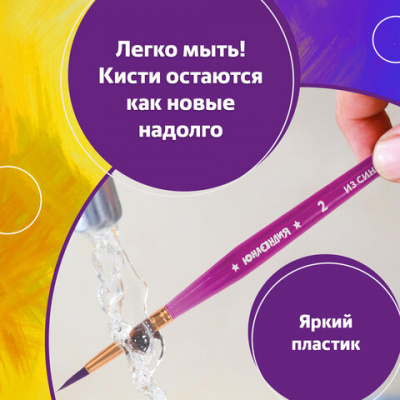 Кисти ЮНЛАНДИЯ, набор 6 шт. (СИНТЕТИКА: круглые № 2, 3; плоские № 4, 5, 6, 8), блистер с европодвесом, 200890