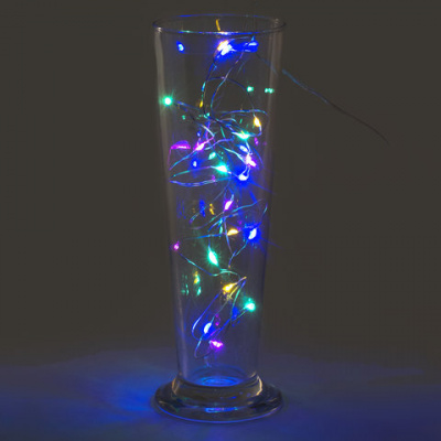 Электрогирлянда-нить комнатная 2 м, 20 LED, тип "Роса", мультицветная, на батарейках, ЗОЛОТАЯ СКАЗКА, 591101