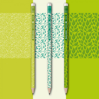 Карандаш чернографитный BRAUBERG "GREEN", 1 шт., HB, с ластиком, пластиковый, ассорти, 181746