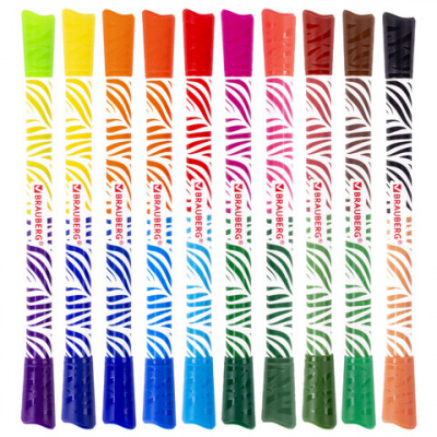 Фломастеры двусторонние утолщенные BRAUBERG "PREMIUM" "BI-COLOR", 10 шт., 20 цветов, двухцветные, вентилируемый колпачок, 151945