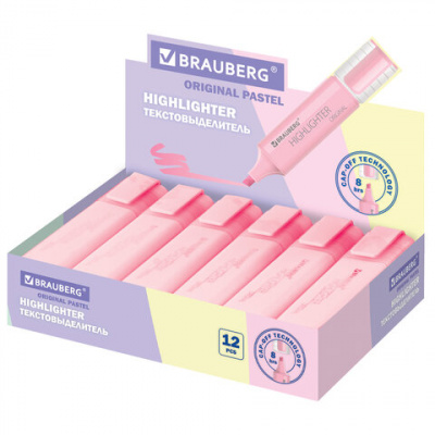 Текстовыделитель BRAUBERG "ORIGINAL PASTEL", ПАСТЕЛЬНЫЙ РОЗОВЫЙ, линия 1-5 мм, 151693