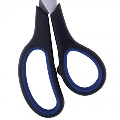Ножницы BRAUBERG "Soft Grip", 190 мм, черно-синие, резиновые вставки, 3-сторонняя заточка, 230762
