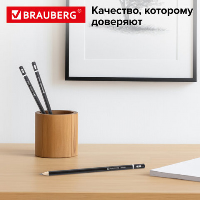Карандаши чернографитные разной твердости НАБОР 6 штук, 2H-2B, BRAUBERG "Line", 180650