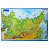 Карта России физическая 101х70 см, 1:8,5М, с ламинацией, интерактивная, европодвес, BRAUBERG, 112392